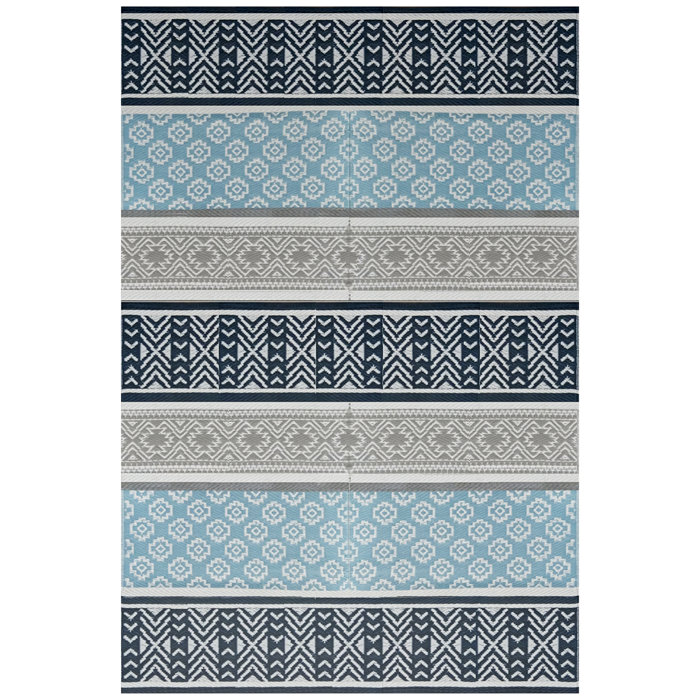 Union Rustic Deehan Geometric Grey/Teal Indoor / Outdoor Area Rug